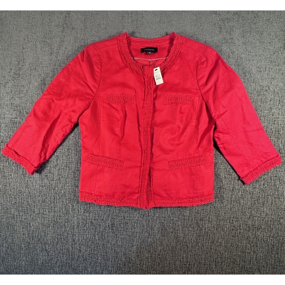Talbots Womens Linen Blend Jacket Holiday Red Size 10 Lined Blazer NWT